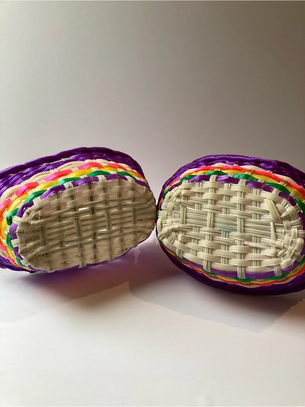 Vintage Easter Basket Set of 2 Pastel Plastic Vinyl Woven Ribbon 80s 90s Y2K VTG